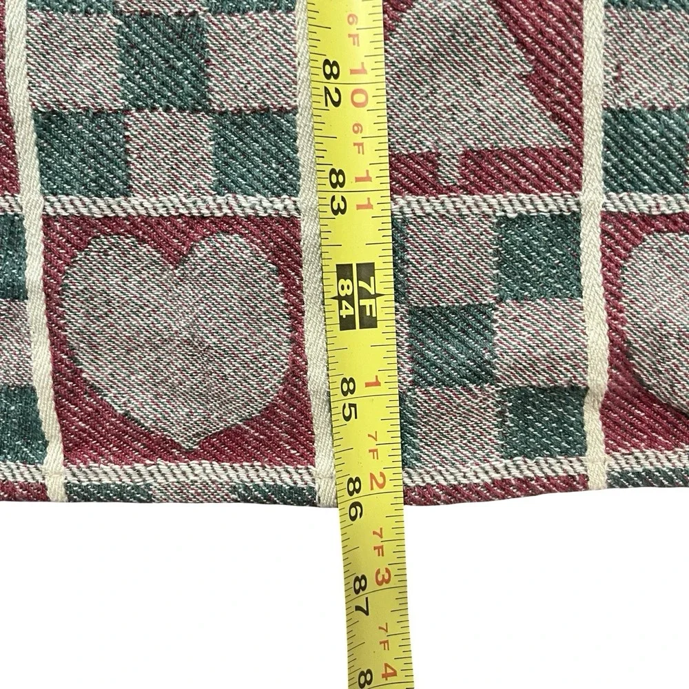 Vintage X-Mas Tablecloth 52x86 Woven Cabin Cottage Hearts Trees Holiday Rustic